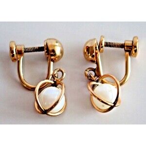 Cultra Screw Back Earrings 14KT Gold Filled Faux Caged Pearl MCM Jewelry Vintage